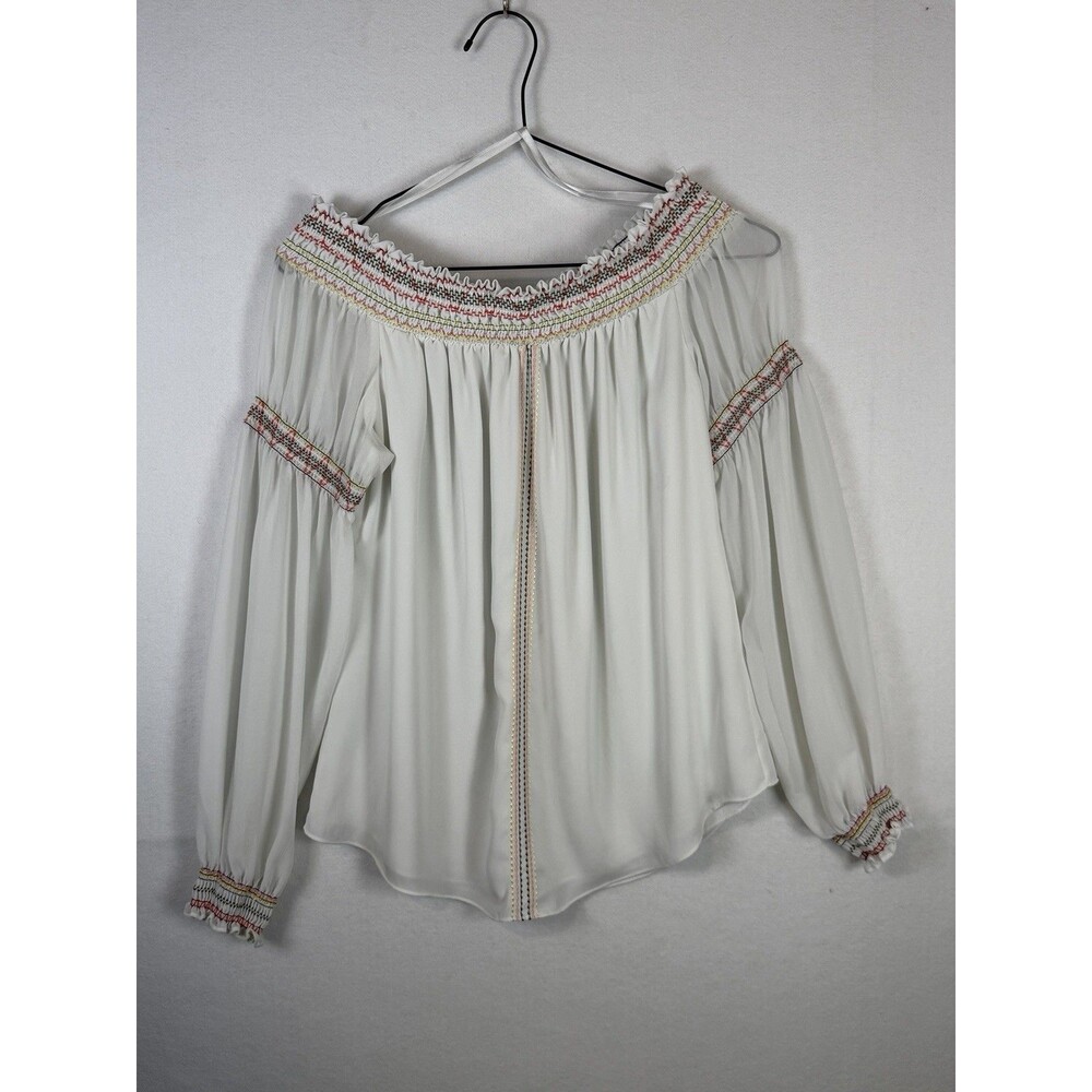 White House Black Market Off-The-Shoulder Smocked Peasant Blouse Sz Medium Boho